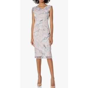 Black Halo Dress sz 2 Jackie O Floral Light Pink Sheath Lined Career Cocktail